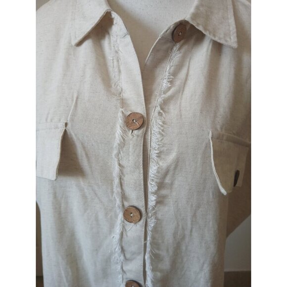 Mlle Gabrille Women's Button Front Shirt Dress Size 2X Cream Belt Collared Boho - Picture 10 of 16